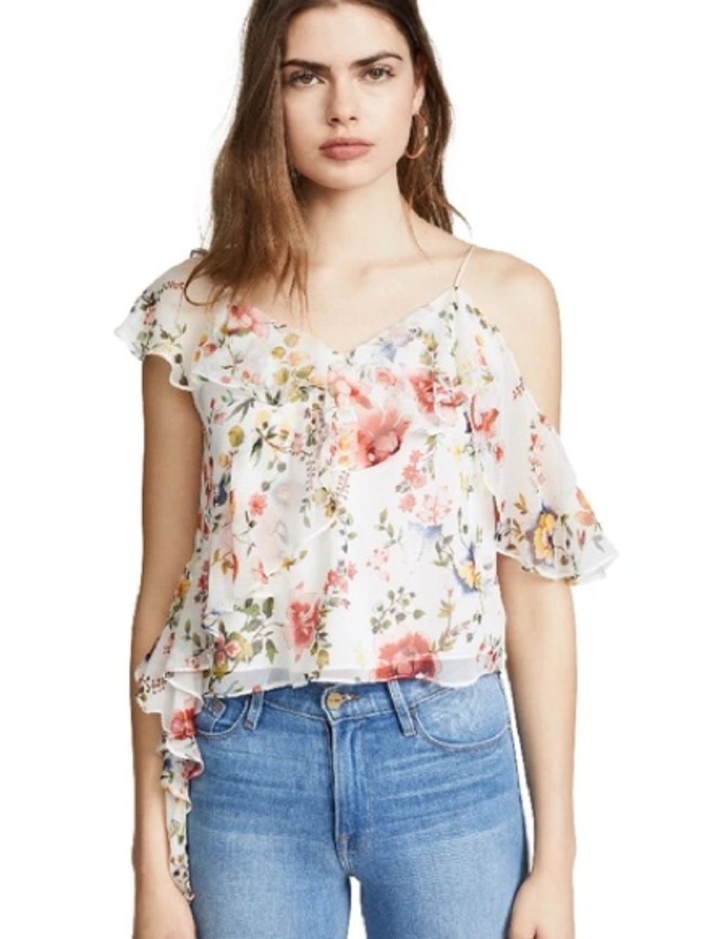 Alice + Olivia Pauline 100% Silk Floral Ruffle Tank – S